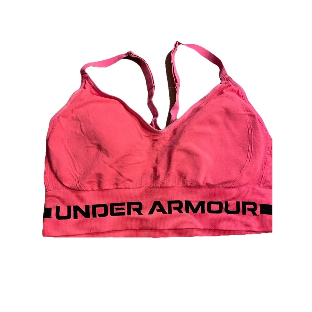 Under Armour Seamless Low Long Sports Bra Size L Pink Heather Neon Performance